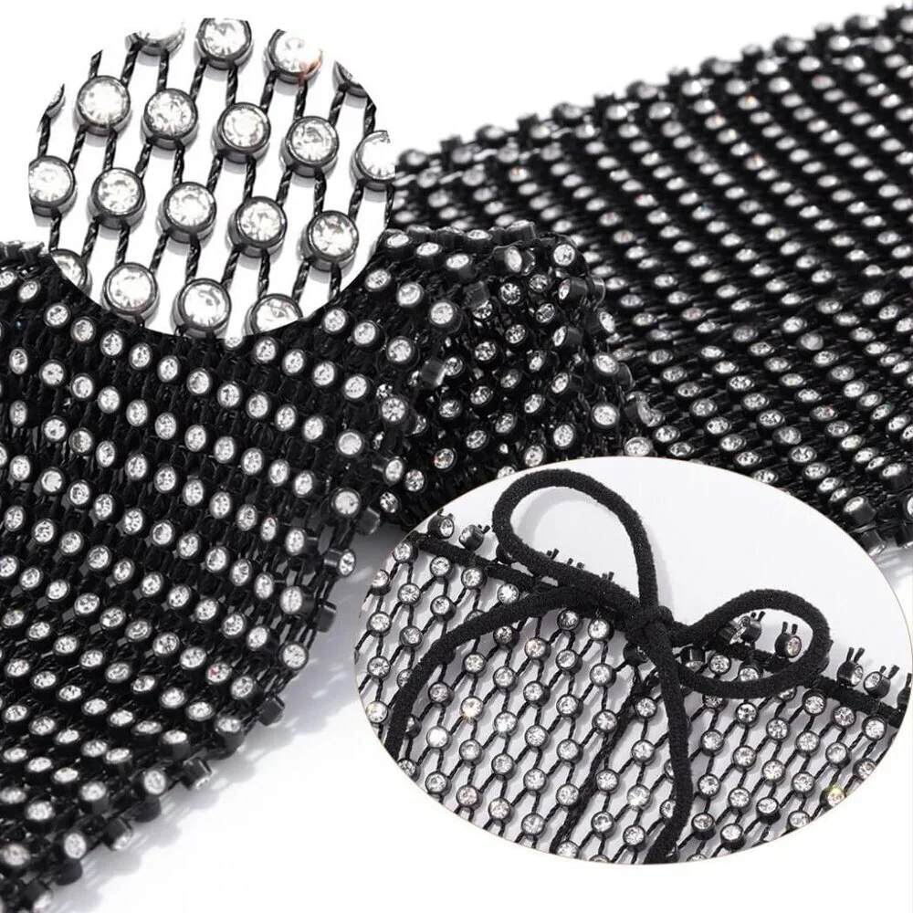 Rhinestone Fingerless Stretch Fishnet Elbow Gloves Party Rave Bling Costume